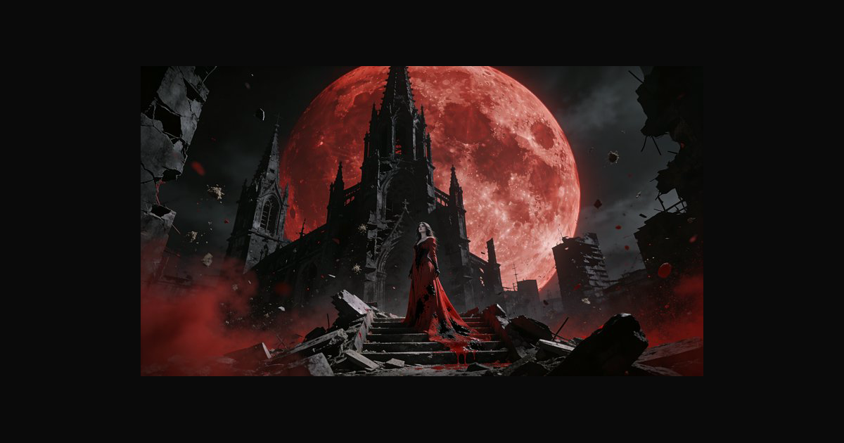 A dramatic gothic fantasy scene featuring a woman | dyswis on BudgetPixel