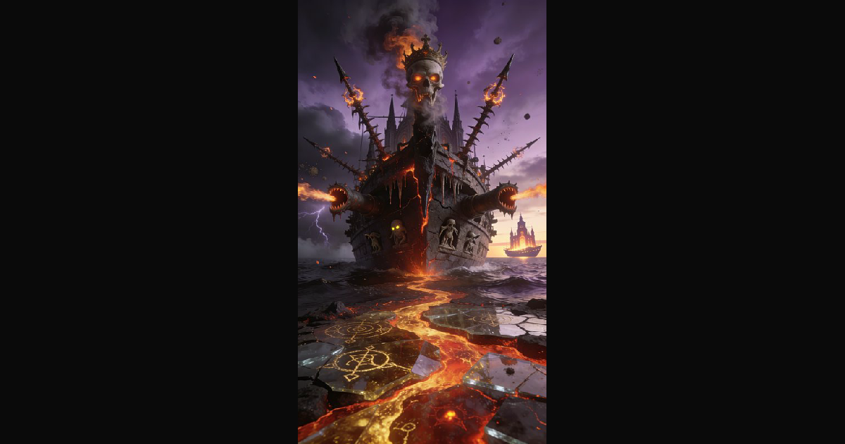 A colossal undead warship with a glowing skull cro | anandriantaka on ...