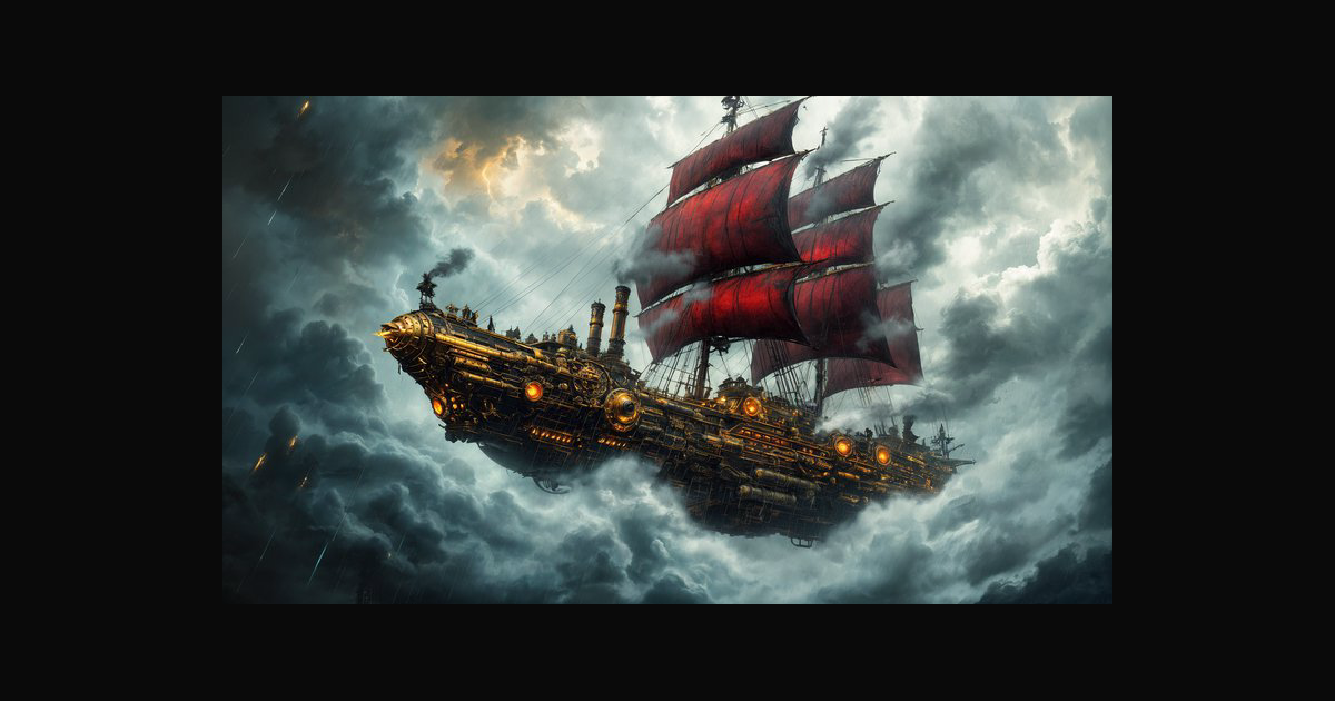 A colossal brass-and-steel flying ship with glowin | sonny001 on ...