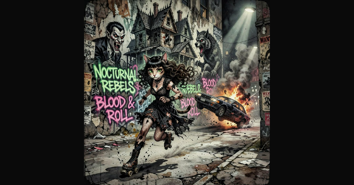 A dynamic urban fantasy scene features a punk-cat | CaylaCatz on ...