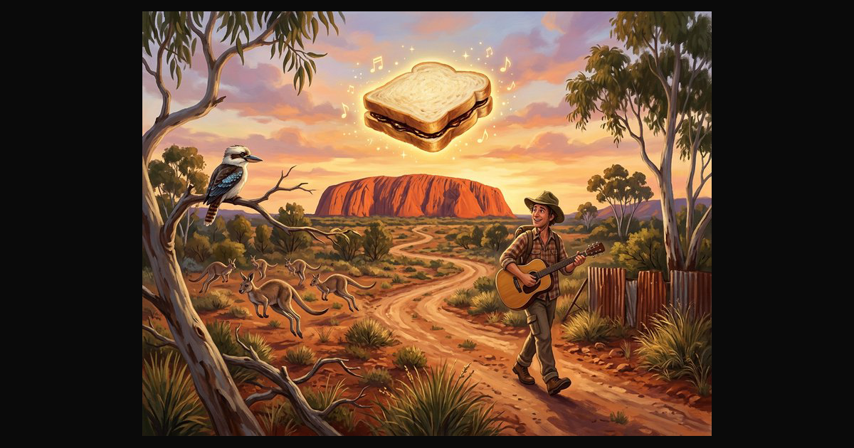 A vivid, surreal outback scene shows a friendly mu | mim86 on BudgetPixel
