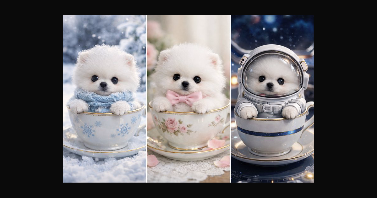 Adorable teacup puppies photo featuring three fluf | IndoAIArtist on ...
