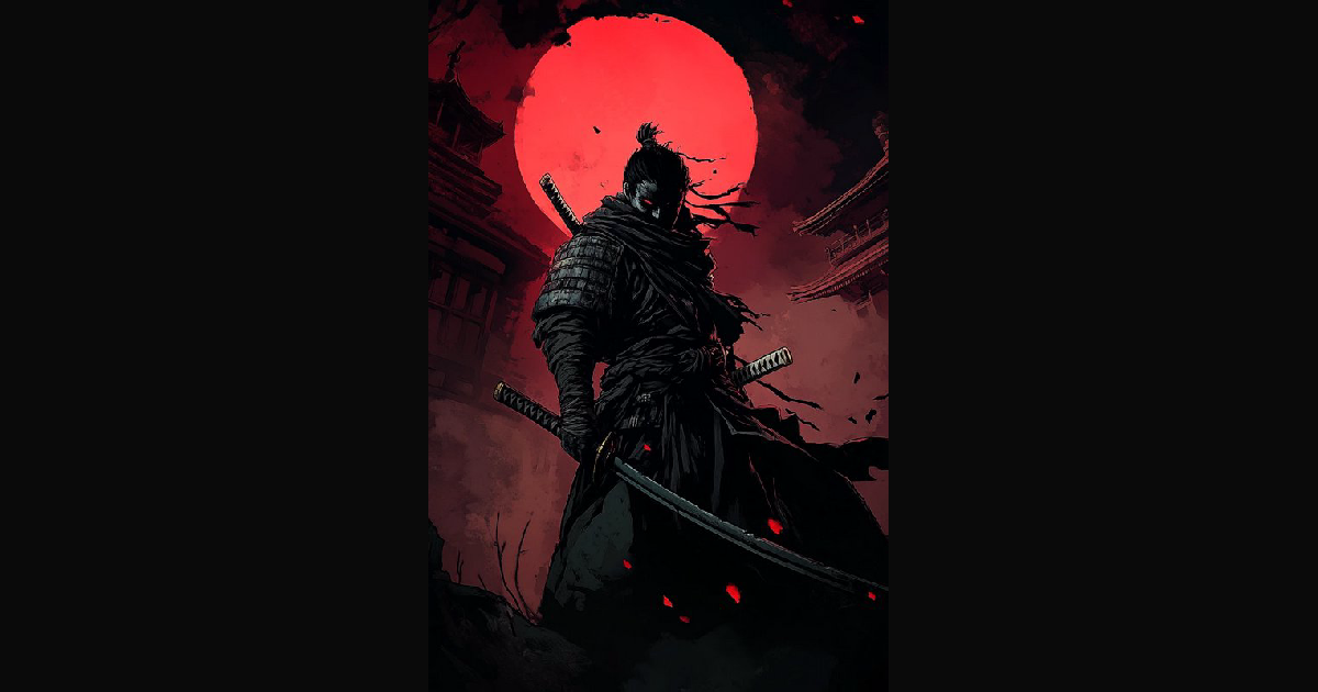 A brooding samurai draped in black armor stands in | TesaranJ on ...