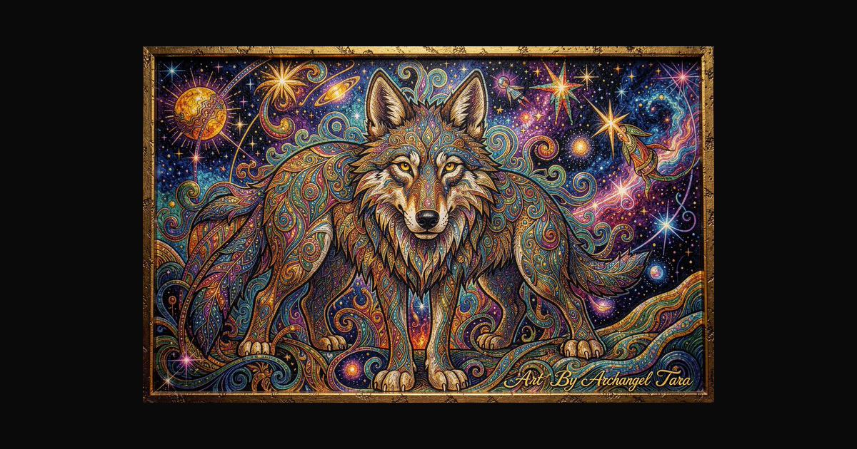 A vibrant, mandala-inspired wolf artwork set again | archangeltara on ...