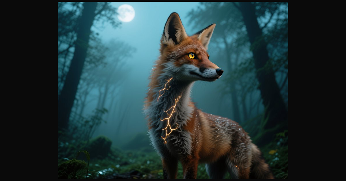 A striking fantasy fox stands in a foggy forest un | cocoayoc on ...