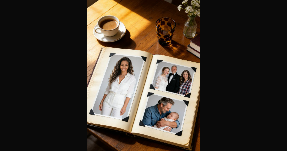 A cozy tabletop scene showcasing an open photo alb | standartis on ...