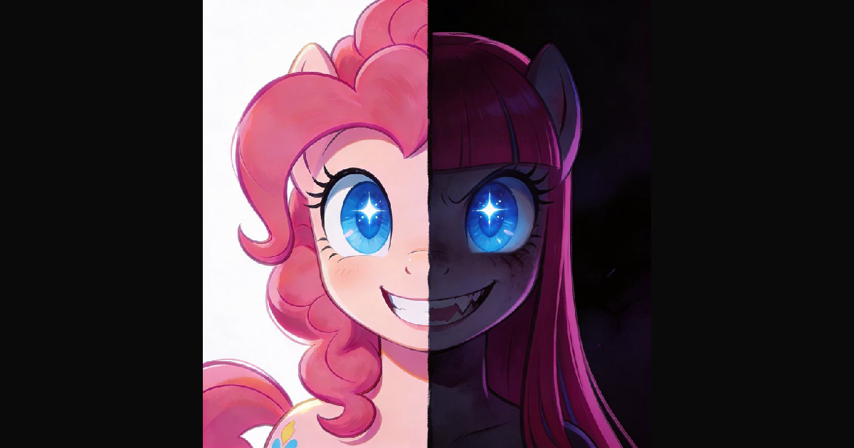 A striking split-portrait of a pony character show | cocoayoc on ...
