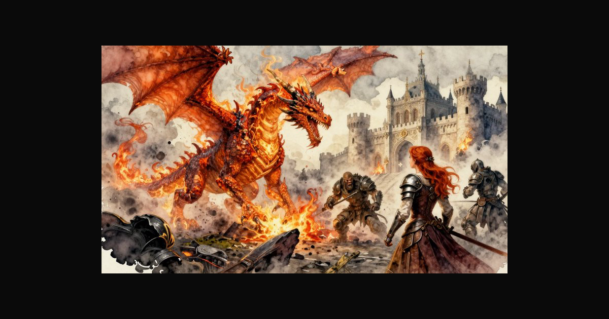A vivid fantasy battle scene featuring a fiery red | NielsCarlsen on ...