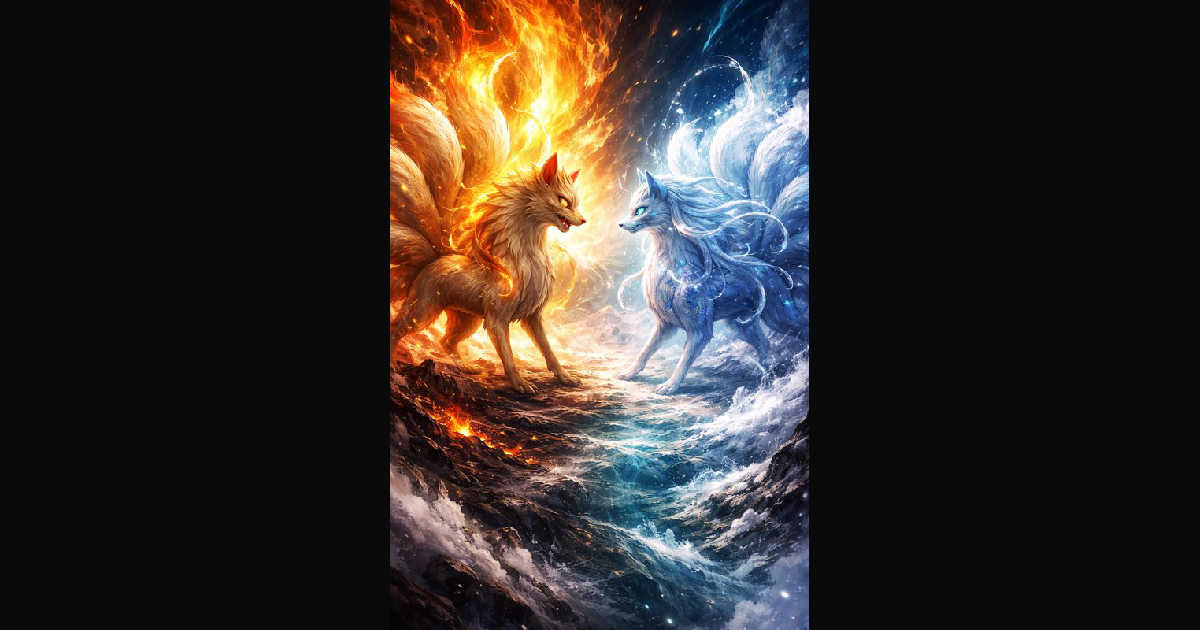A vivid fantasy digital painting of a fire fox and | NickWolf on ...