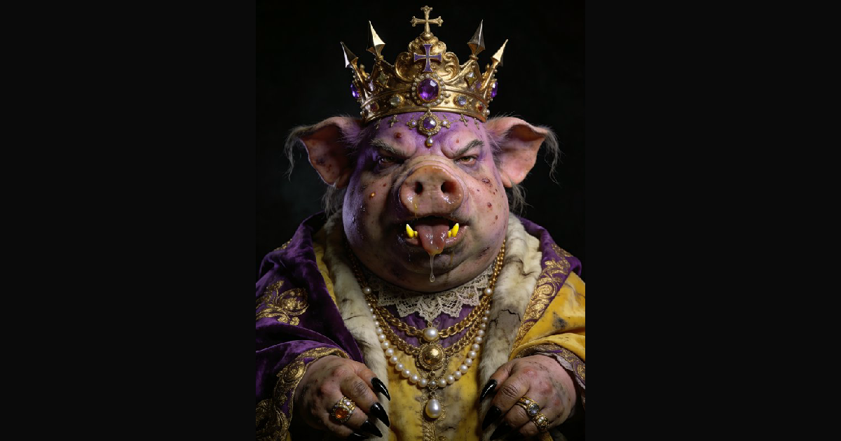A grotesque fantasy portrait of a pig dressed as a | unethical_law on ...