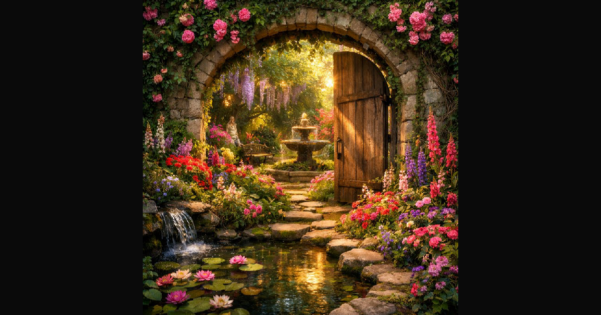 A romantic garden scene featuring a stone rose arc | Unleashed on ...