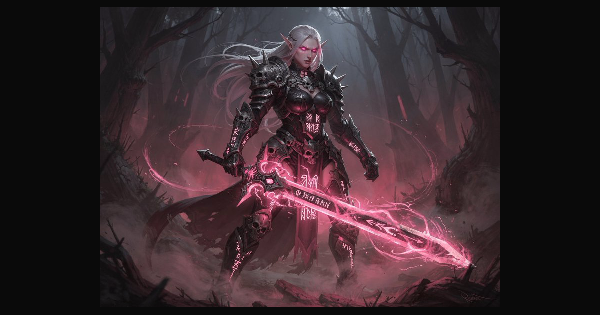 A dark-fantasy elf warrior stands in a misty fores | vrieming on ...