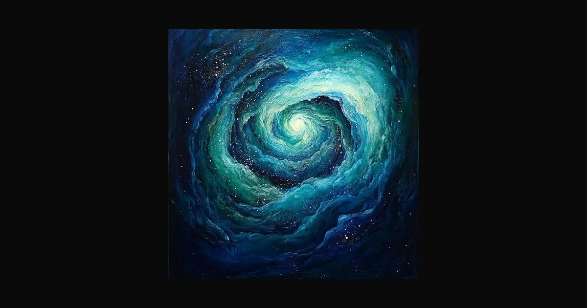 An abstract acrylic painting depicting a spiral ga | cosmo on ...