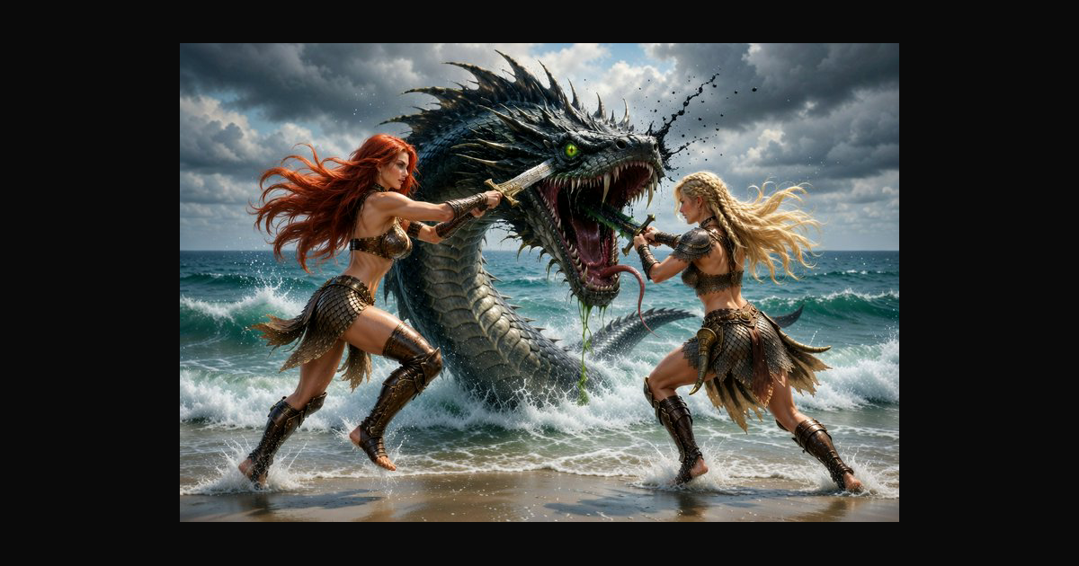 A dramatic fantasy scene showing two scantily clad | CaylaCatz on ...
