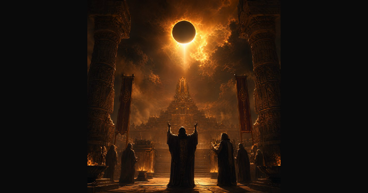 A dramatic fantasy scene depicts cloaked worshippe | wizfield on ...