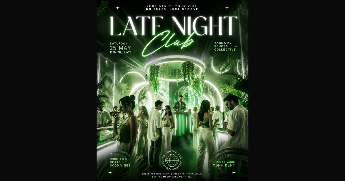 A vibrant nightclub promotional poster featuring a | vrieming on ...