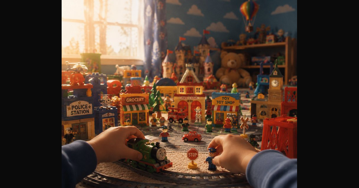 A vibrant, miniature toy city scene filled with co | pocahontas on ...