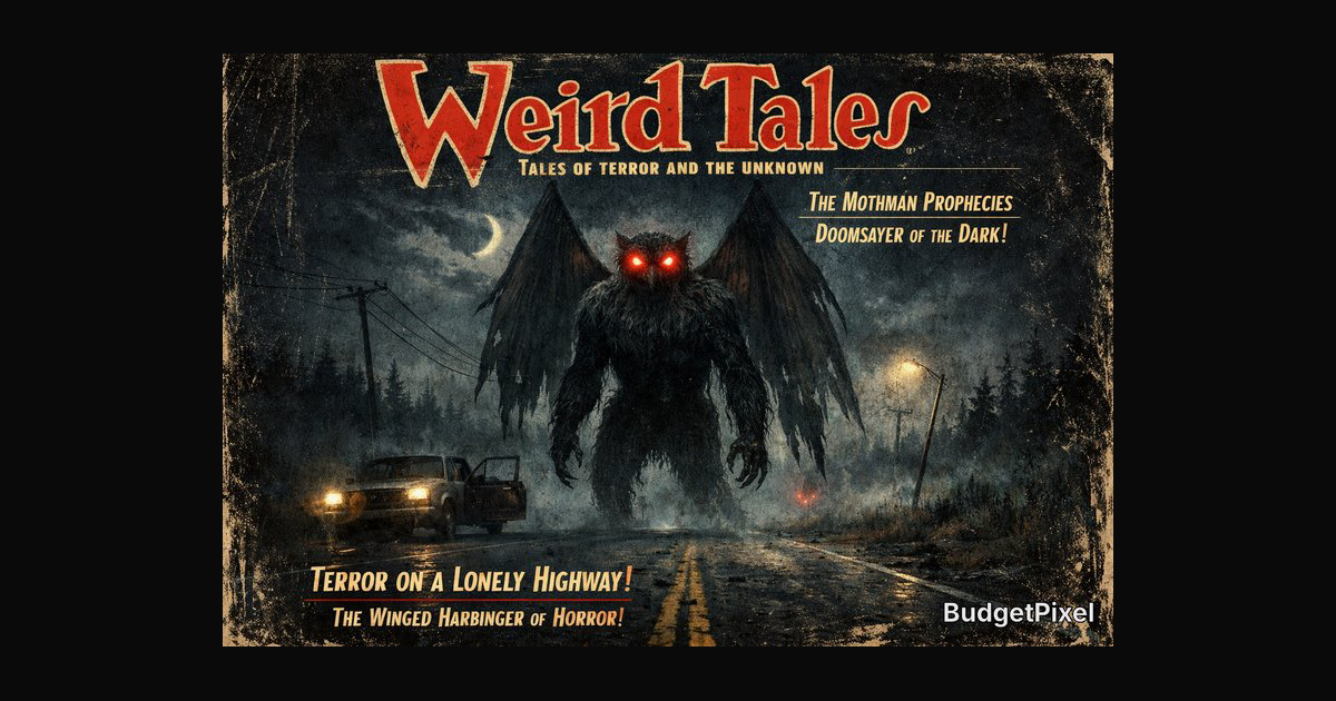 A vintage-style horror magazine cover featuring a | panos on BudgetPixel