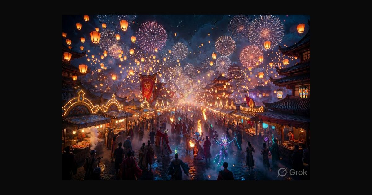 A dazzling night scene of a traditional Asian lant | humtum8182 on ...