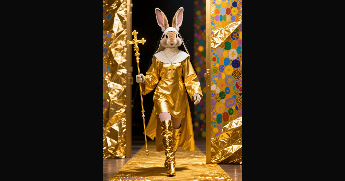 A whimsical fashion editorial features a rabbit dr | paulie on BudgetPixel