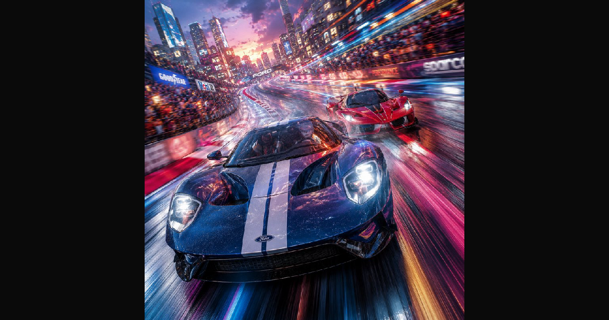 Dynamic night-time street race featuring a blue Fo | jasonbourne101 on ...