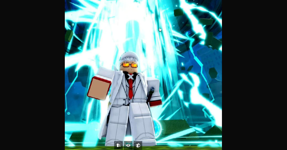 A Roblox-inspired scene shows a character in a whi | jib on BudgetPixel