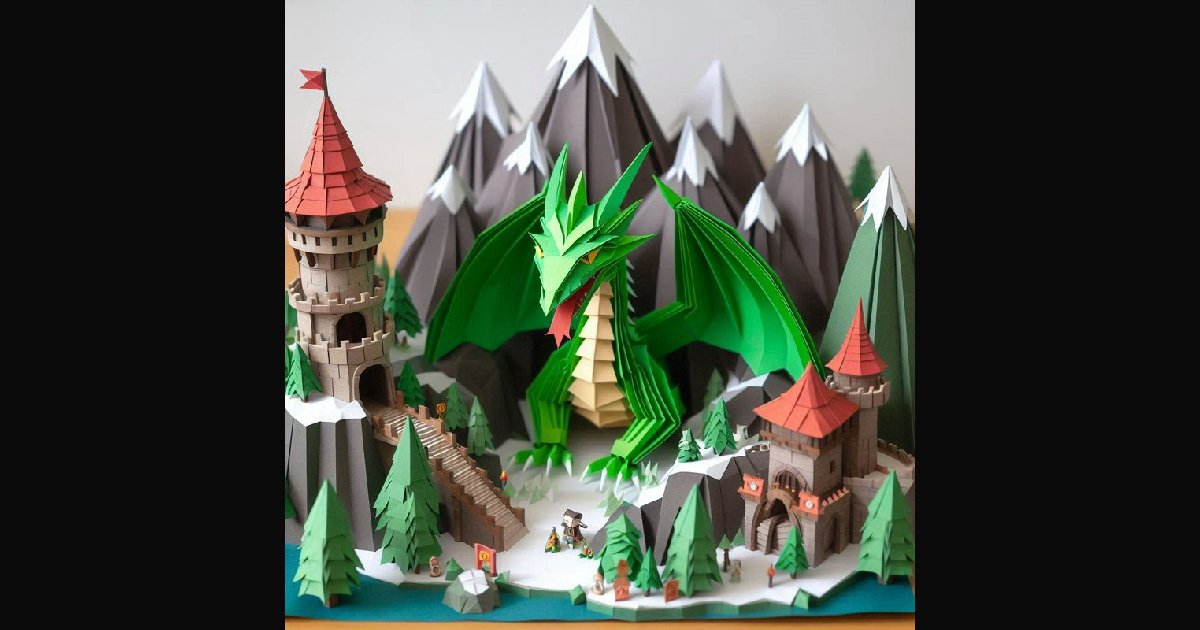 A miniature papercraft landscape features a bright | southamericanmyth ...