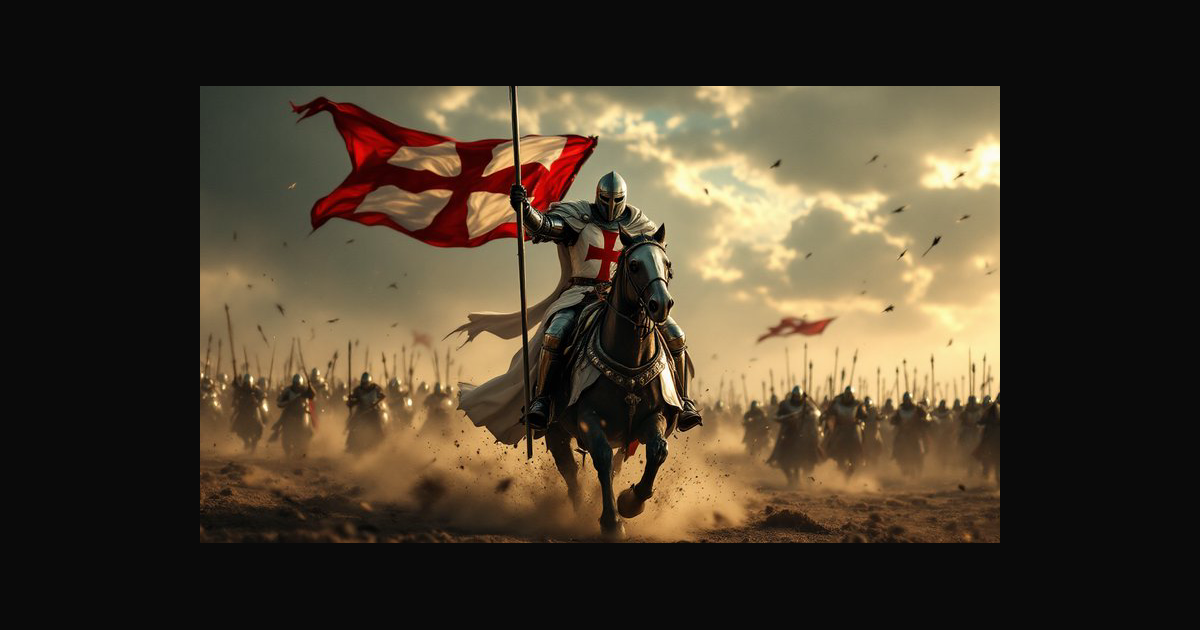 A dramatic medieval battle scene shows a knight in | legion on BudgetPixel