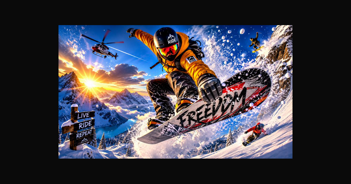 A dynamic snowboarding action shot featuring a rid | Troxley on BudgetPixel