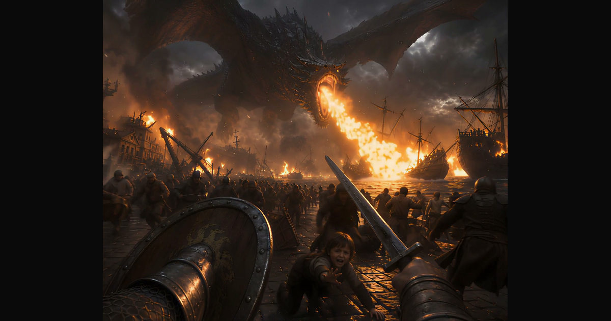 A dramatic fantasy battle scene featuring a coloss | alex0099 on ...
