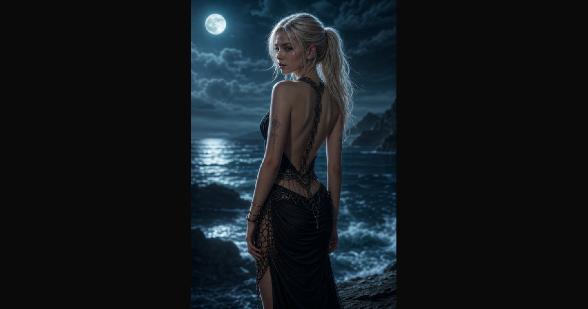 A striking night-time fashion portrait featuring a | Bobbie on BudgetPixel