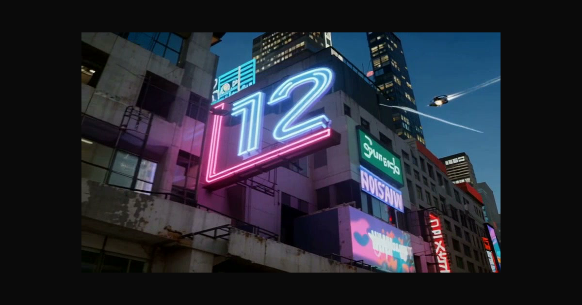 A vibrant urban scene featuring a large neon "12" | cocoayoc on BudgetPixel