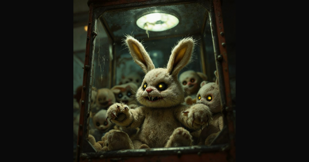 A sinister plush rabbit with sharp teeth and glowi | SkarletFever on ...