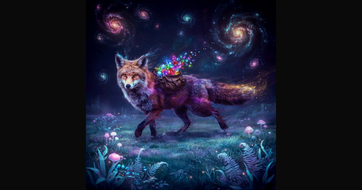 Mystical fantasy fox carries glowing gemstones while walking — AI art ...