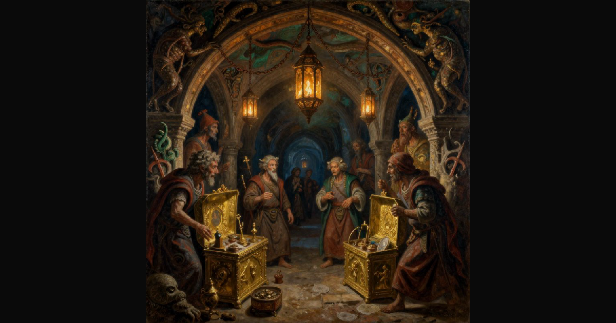A rich oil painting depicting a medieval marketpla | nametaker on ...