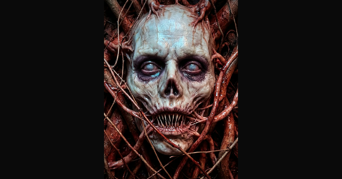Grotesque pale undead face with sharp teeth tangled — AI art by ...
