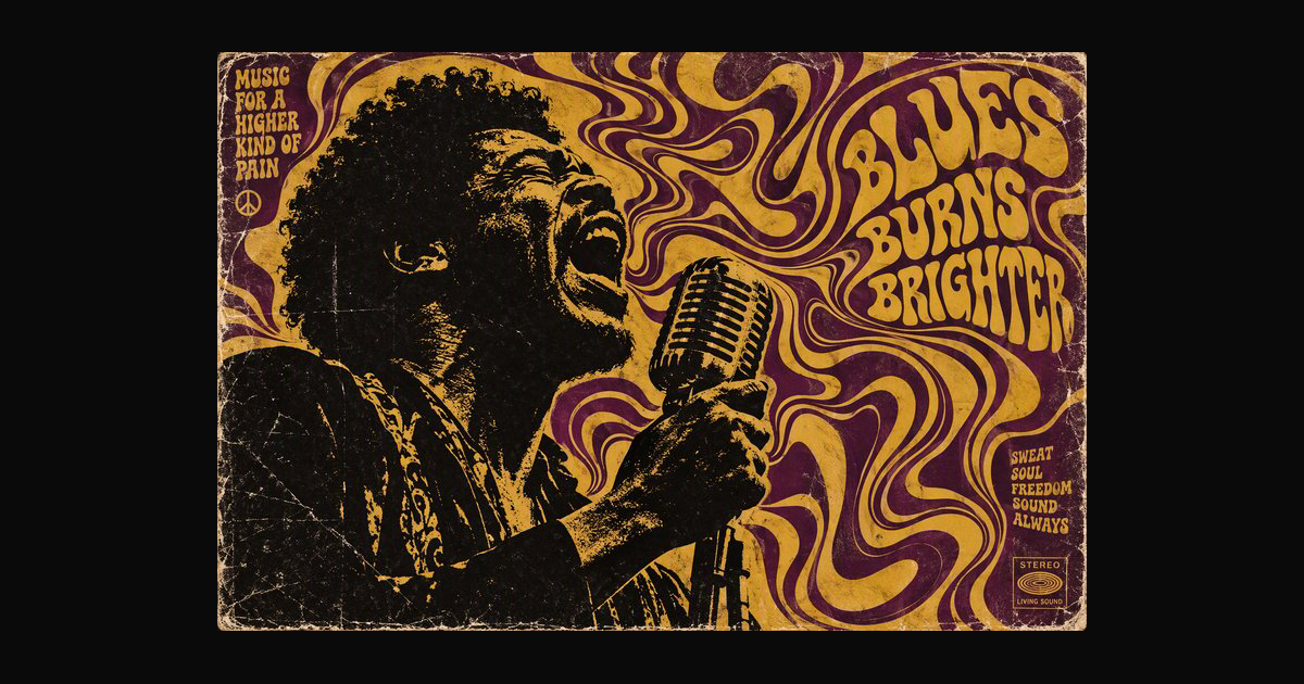 Vintage psychedelic poster of a soul blues singer singing… — AI art by ...