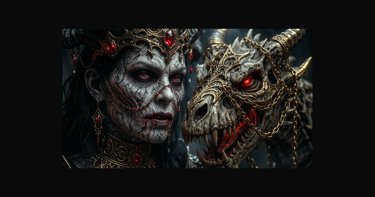 Rune-covered undead lich queen stands — AI art by @trank | BudgetPixel