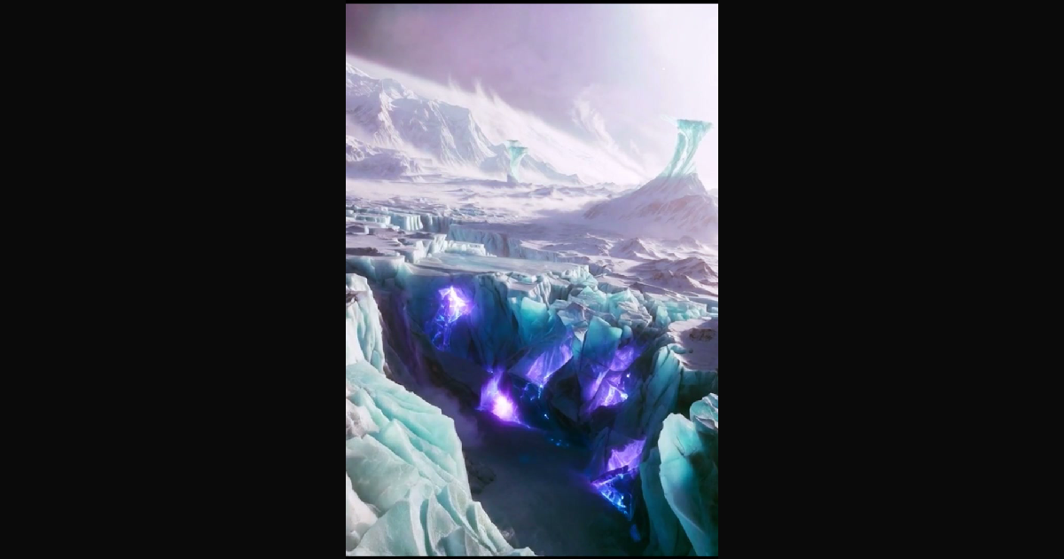 A surreal arctic landscape features towering ice c | chris70 on BudgetPixel