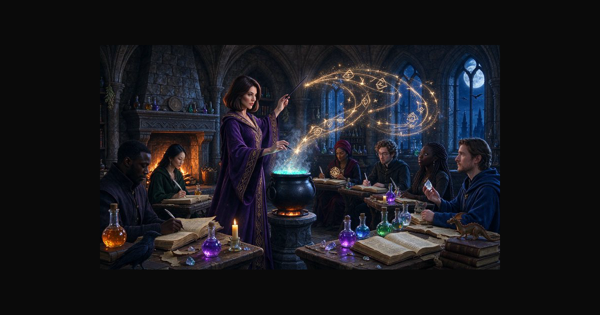 Witch professor demonstrates spellwork — AI art by @michellemichaels ...