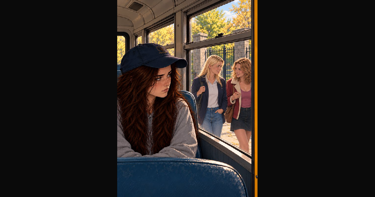 Sullen teen girl sits alone inside a school bus — AI art by @winter ...