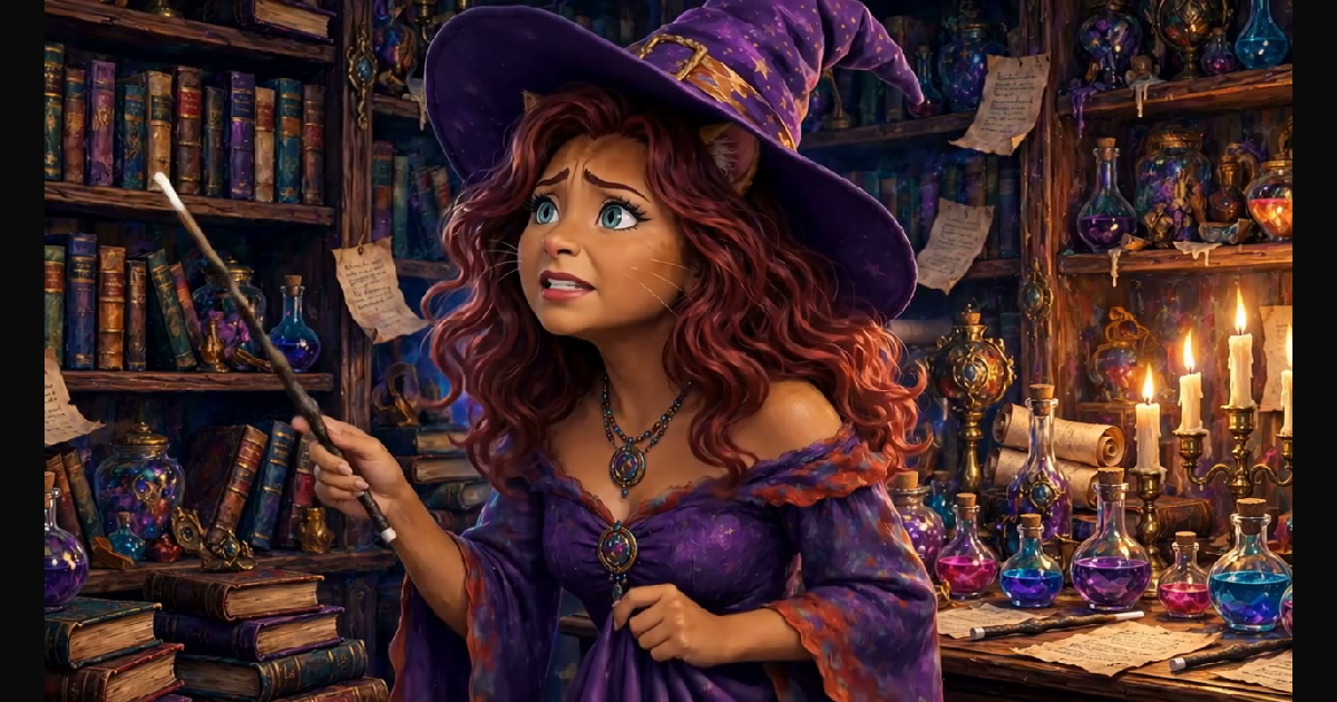 Anxious cat-eared witch holding a wand — AI video by @CaylaCatz ...