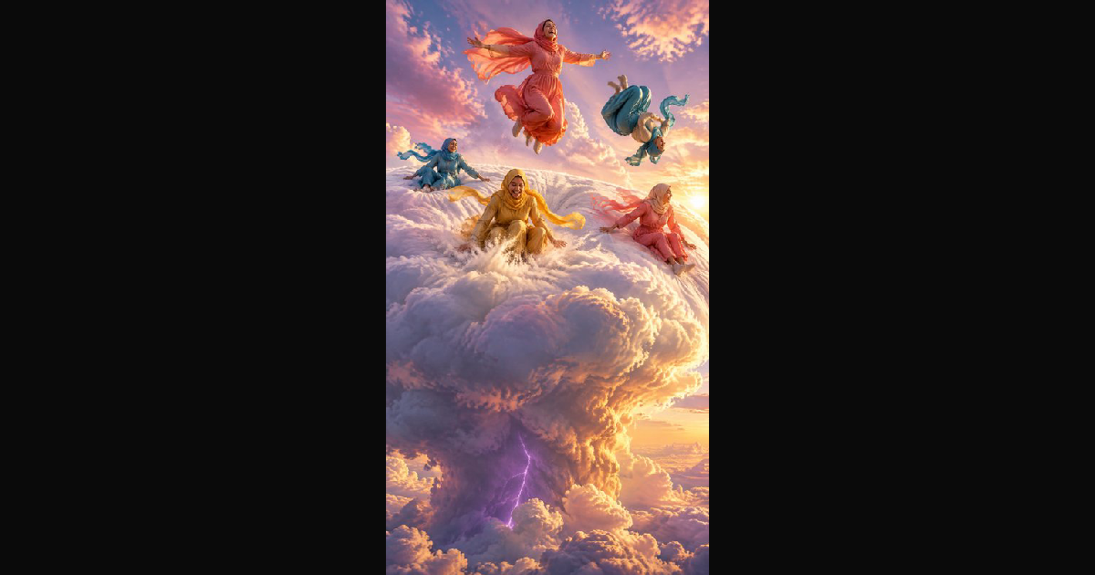 Joyful women in vibrant pastel hijabs play and float — AI art by ...