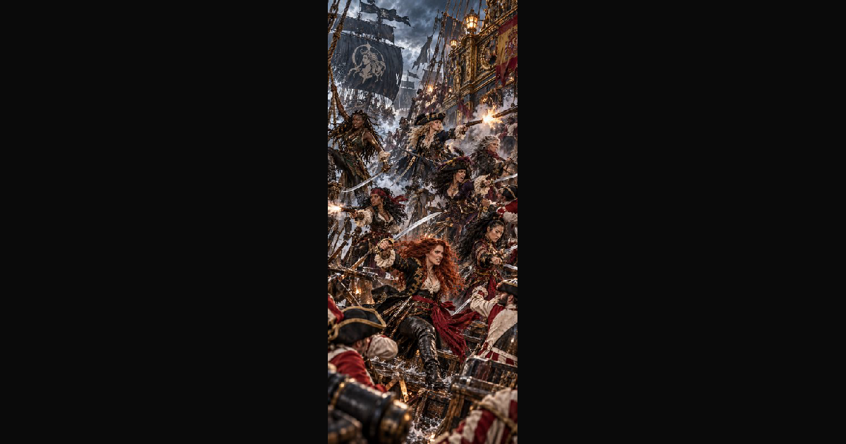 Formidable all-female pirate crew stands — AI art by @germancowboy ...